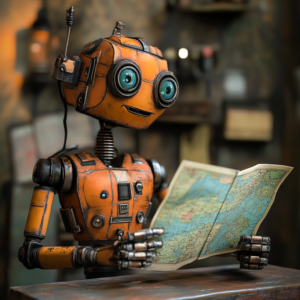 Local Seo Robot Looking At Map