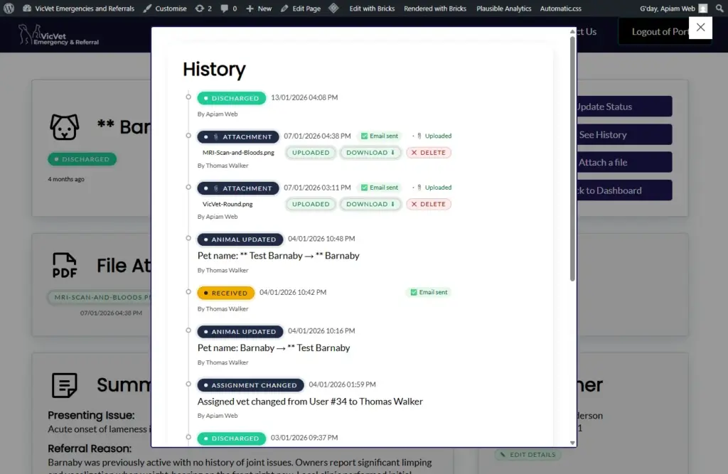 Screenshot [portal.vicvet.au] history